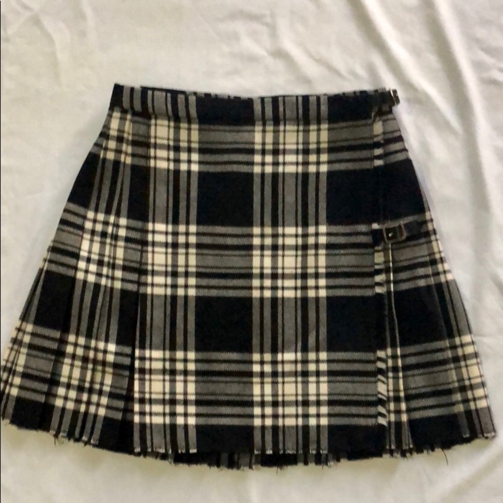 Black and White Plaid Wool Kilt/Skirt
